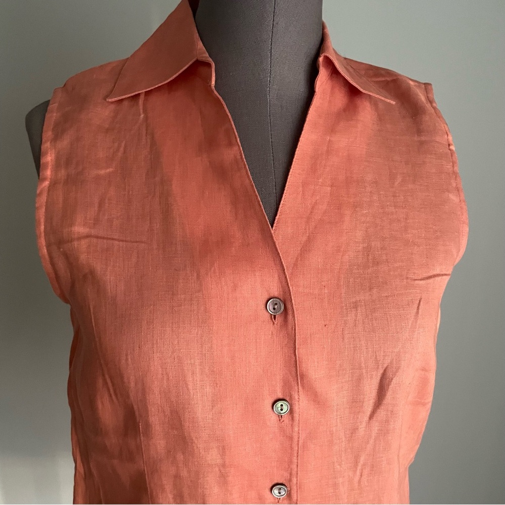 vintage sleeveless linen button up shirt